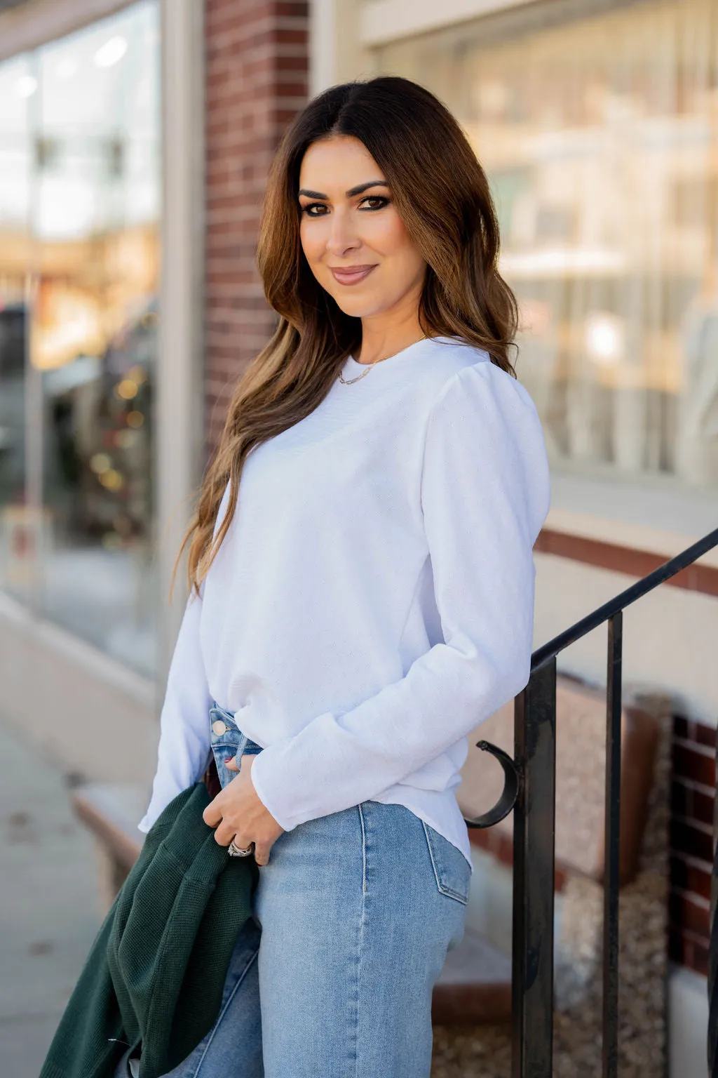 Stitched Dots Gathered Shoulder Blouse