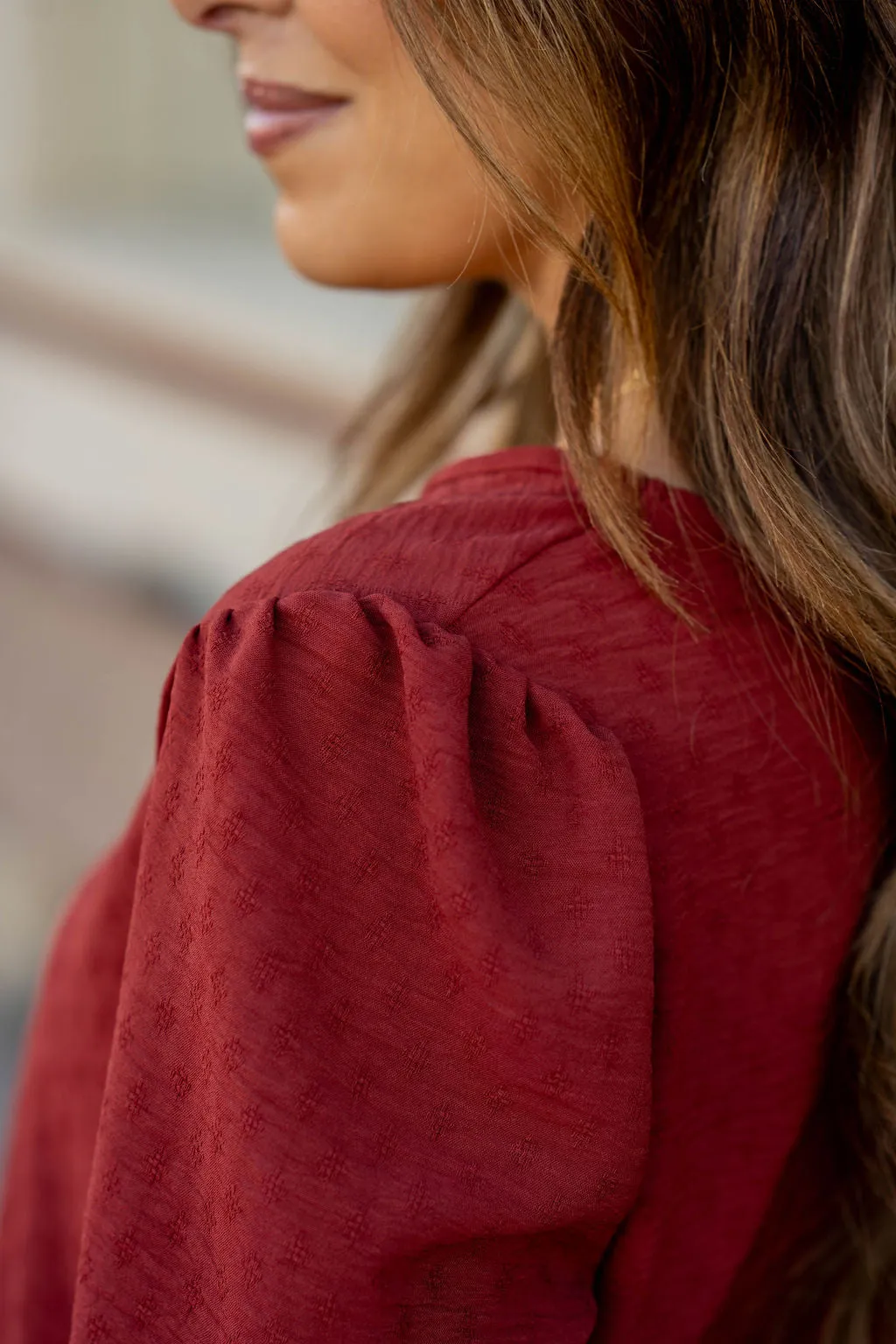 Stitched Dots Gathered Shoulder Blouse