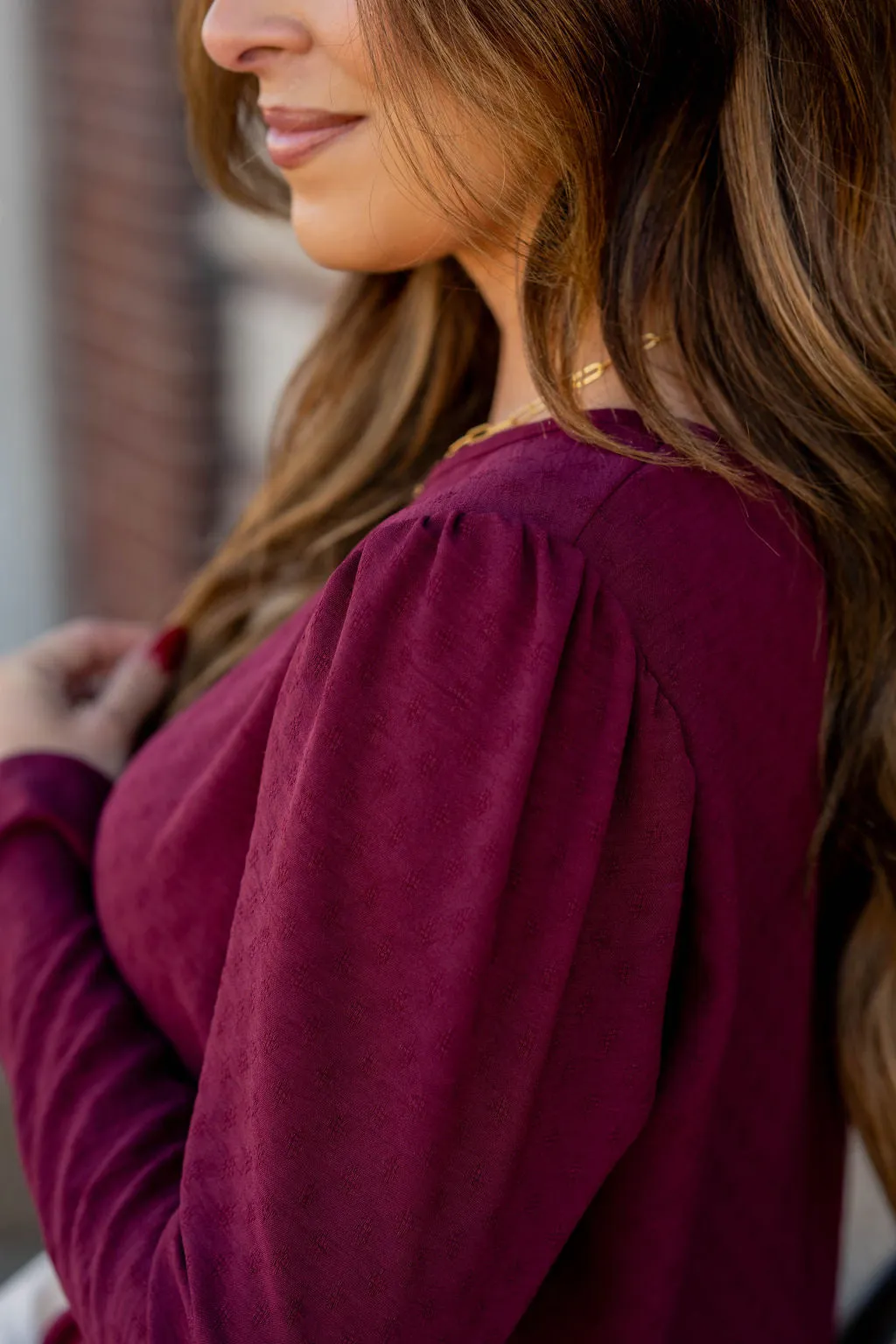 Stitched Dots Gathered Shoulder Blouse