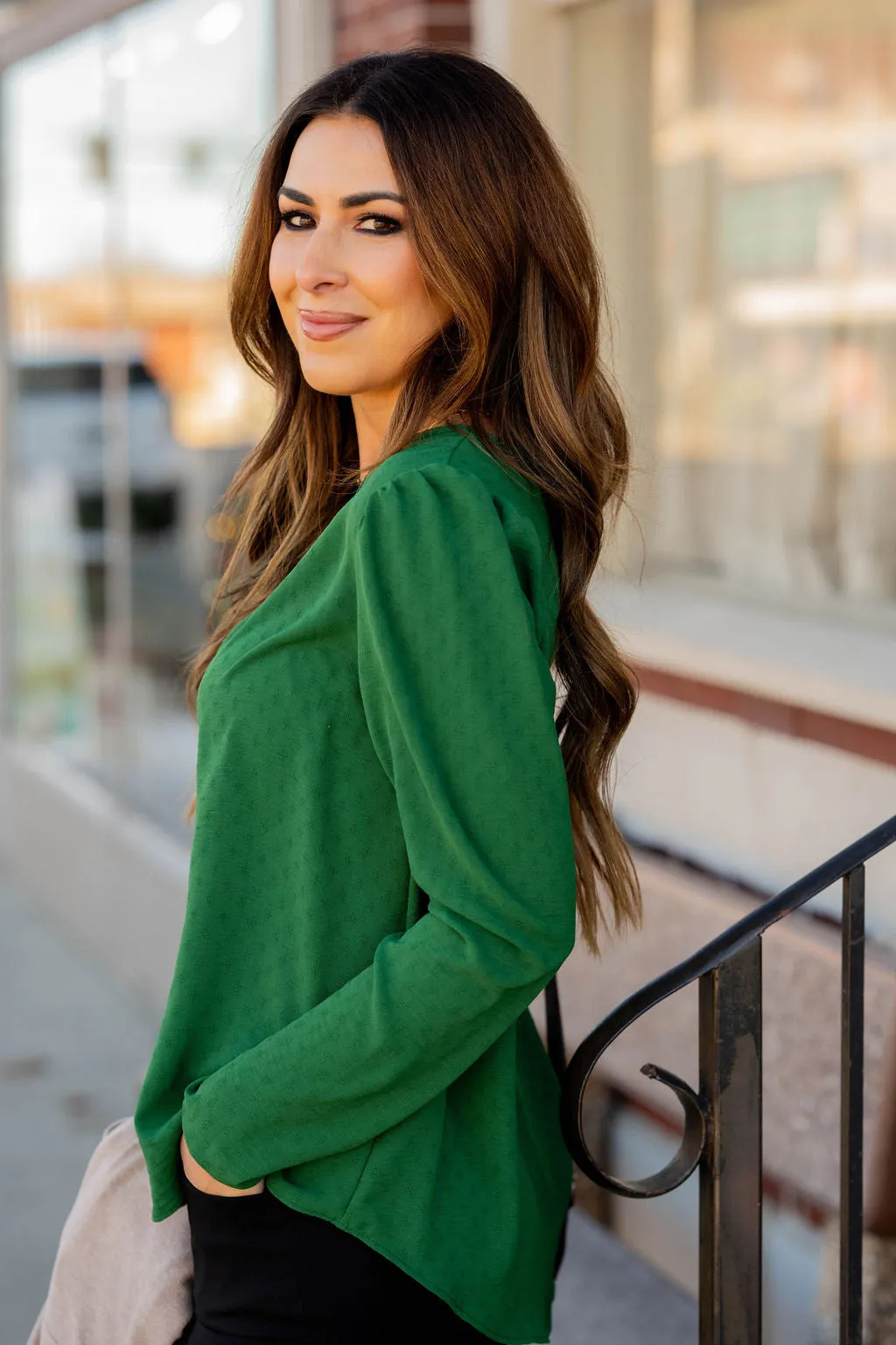 Stitched Dots Gathered Shoulder Blouse