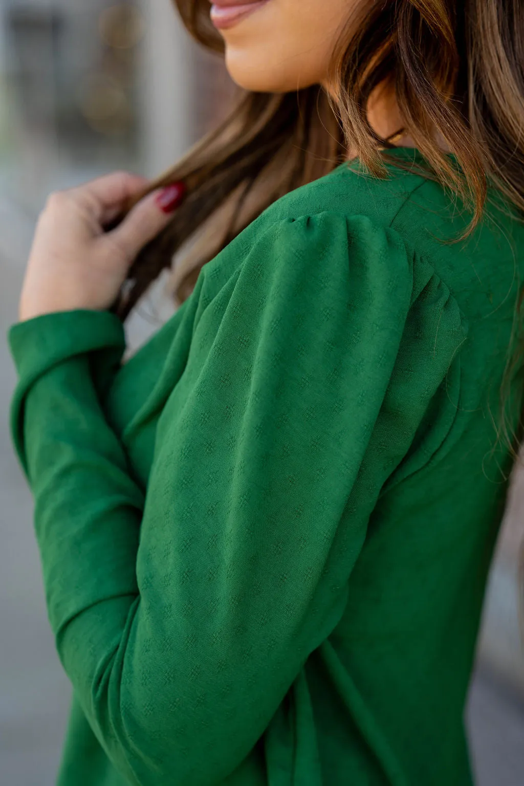 Stitched Dots Gathered Shoulder Blouse