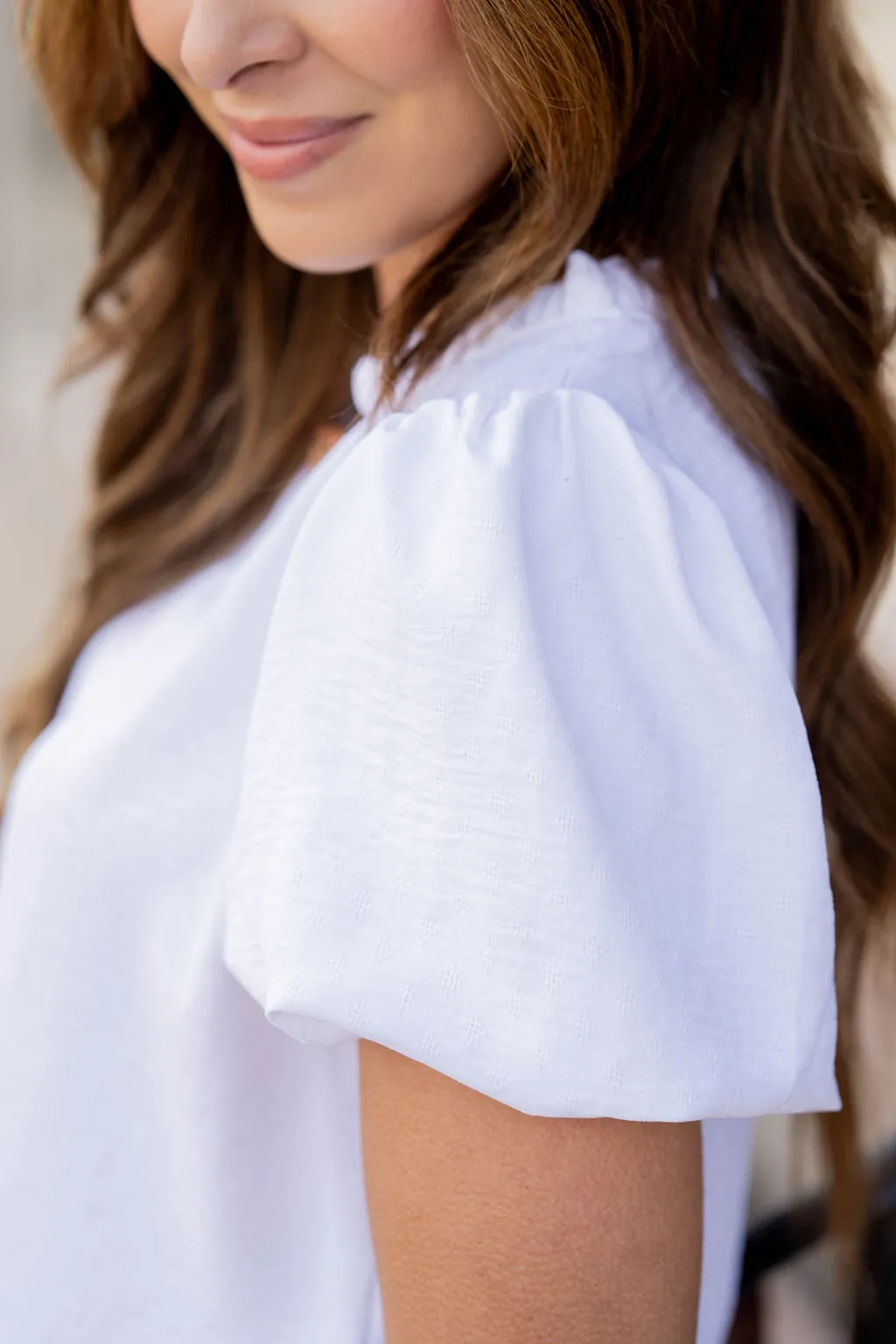 Stitched Dots Puffed Sleeve Blouse