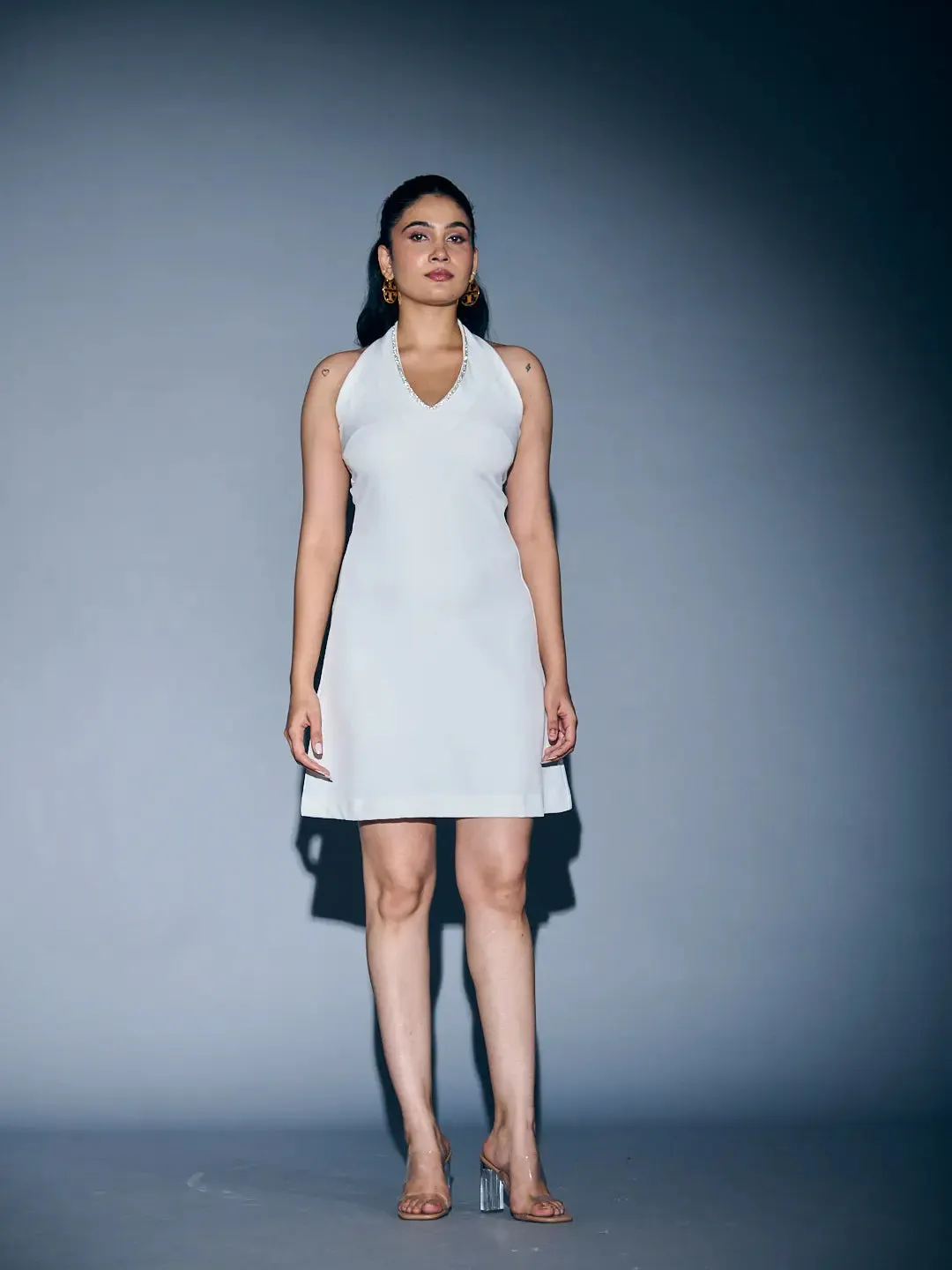 V-NECK COCKTAIL MINI DRESS