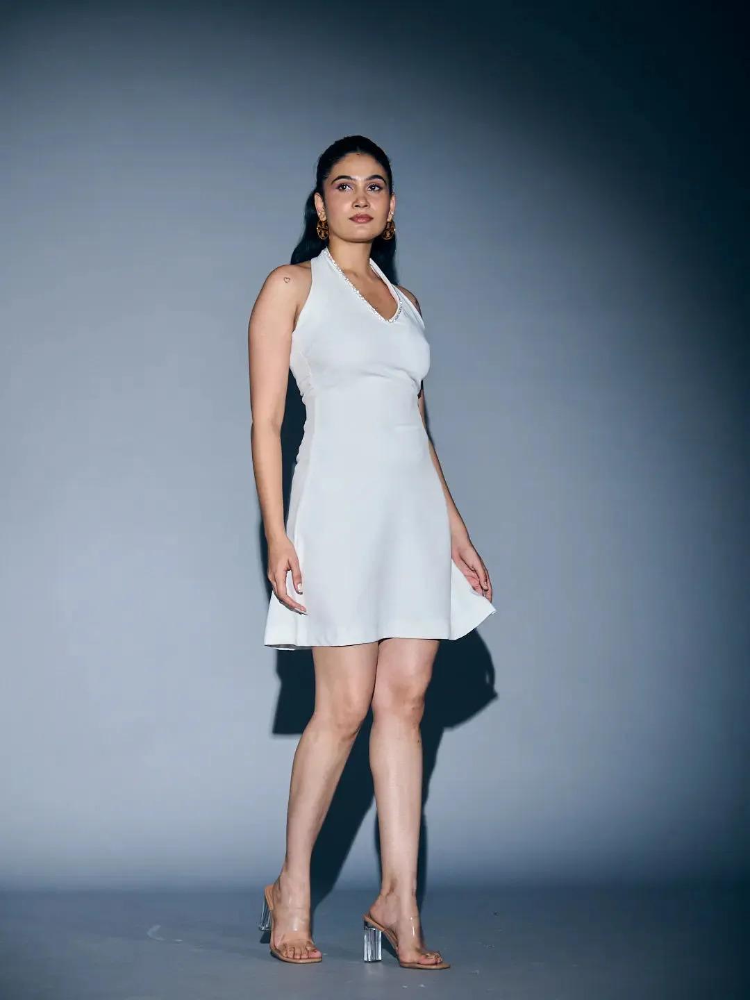 V-NECK COCKTAIL MINI DRESS