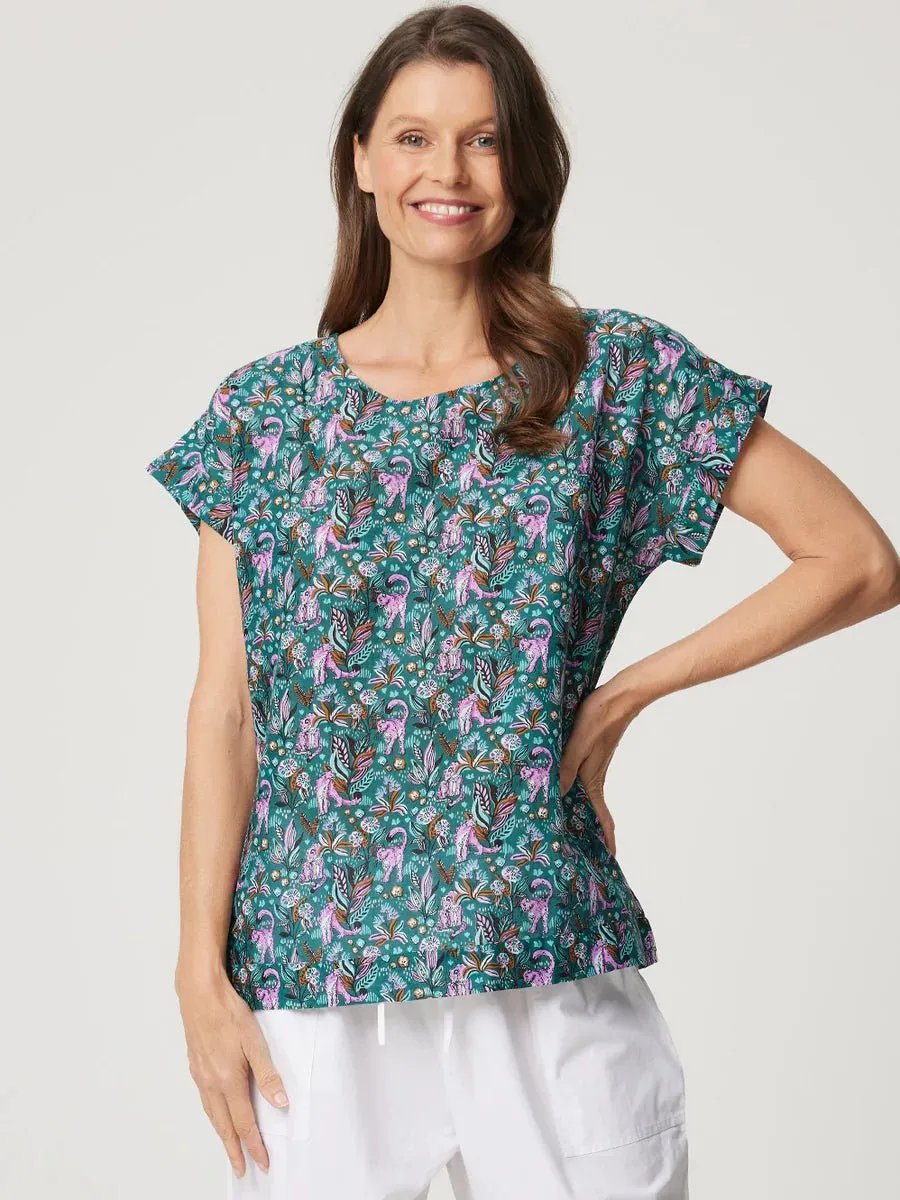 Vicky Round Neck S/S Cotton Top | Lilac Leopard