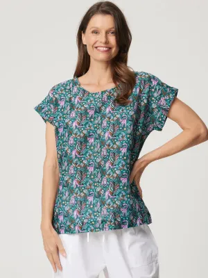 Vicky Round Neck S/S Cotton Top | Lilac Leopard