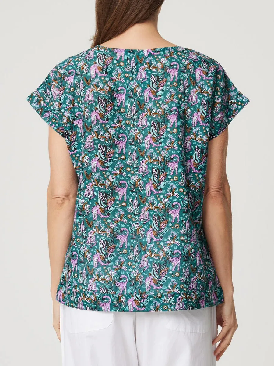 Vicky Round Neck S/S Cotton Top | Lilac Leopard