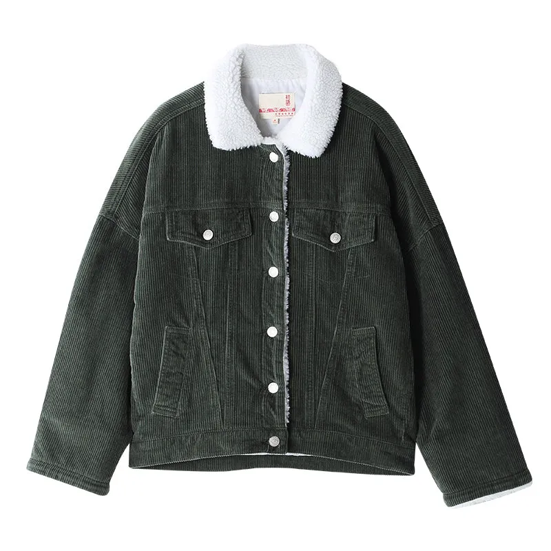 Women Autumn Winter Basic Lambswool Bomber Long Sleeve Casual Single Breasted Denim Jacket