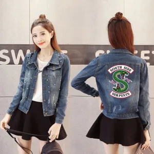 Women Denim Riverdale Southside Bomber Casual Outwear  jacket Coat