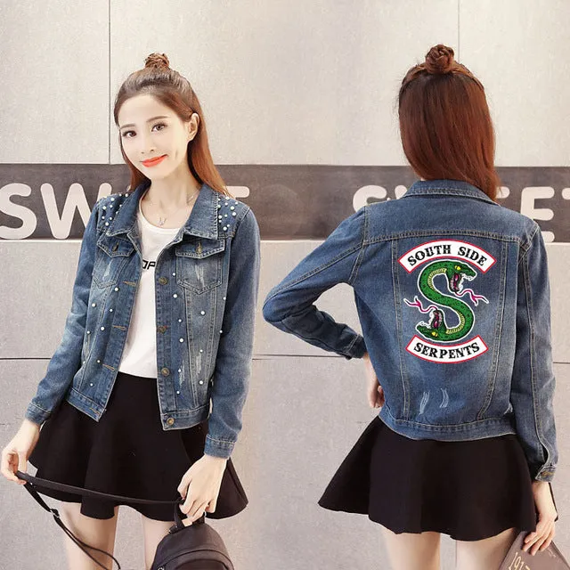 Women Denim Riverdale Southside Bomber Casual Outwear  jacket Coat