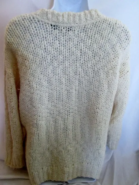 Womens 525 AMERICA Cable Knit Sweater Cotton White Creme Relaxed Oversized OS Chunky
