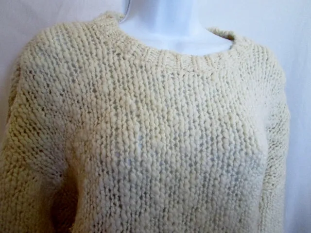 Womens 525 AMERICA Cable Knit Sweater Cotton White Creme Relaxed Oversized OS Chunky