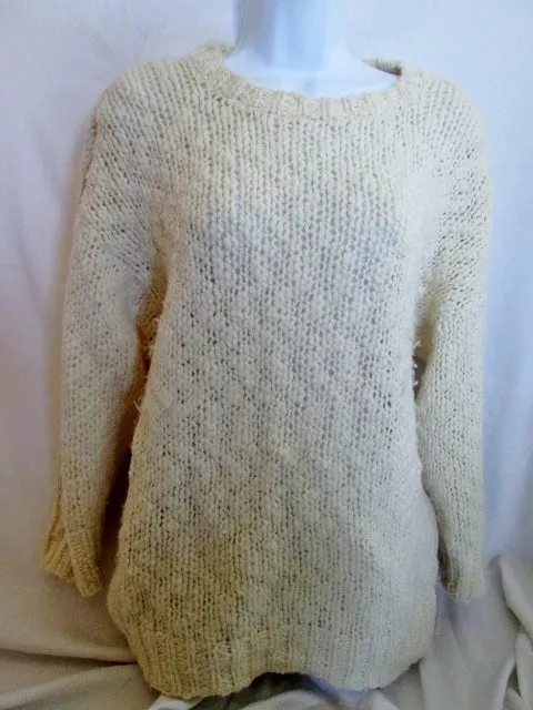 Womens 525 AMERICA Cable Knit Sweater Cotton White Creme Relaxed Oversized OS Chunky