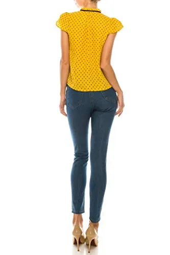 Women's Ruffled Bow Tie Polka Dot Chiffon Shirt Top blouse