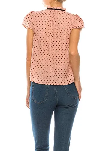 Women's Ruffled Bow Tie Polka Dot Chiffon Shirt Top blouse