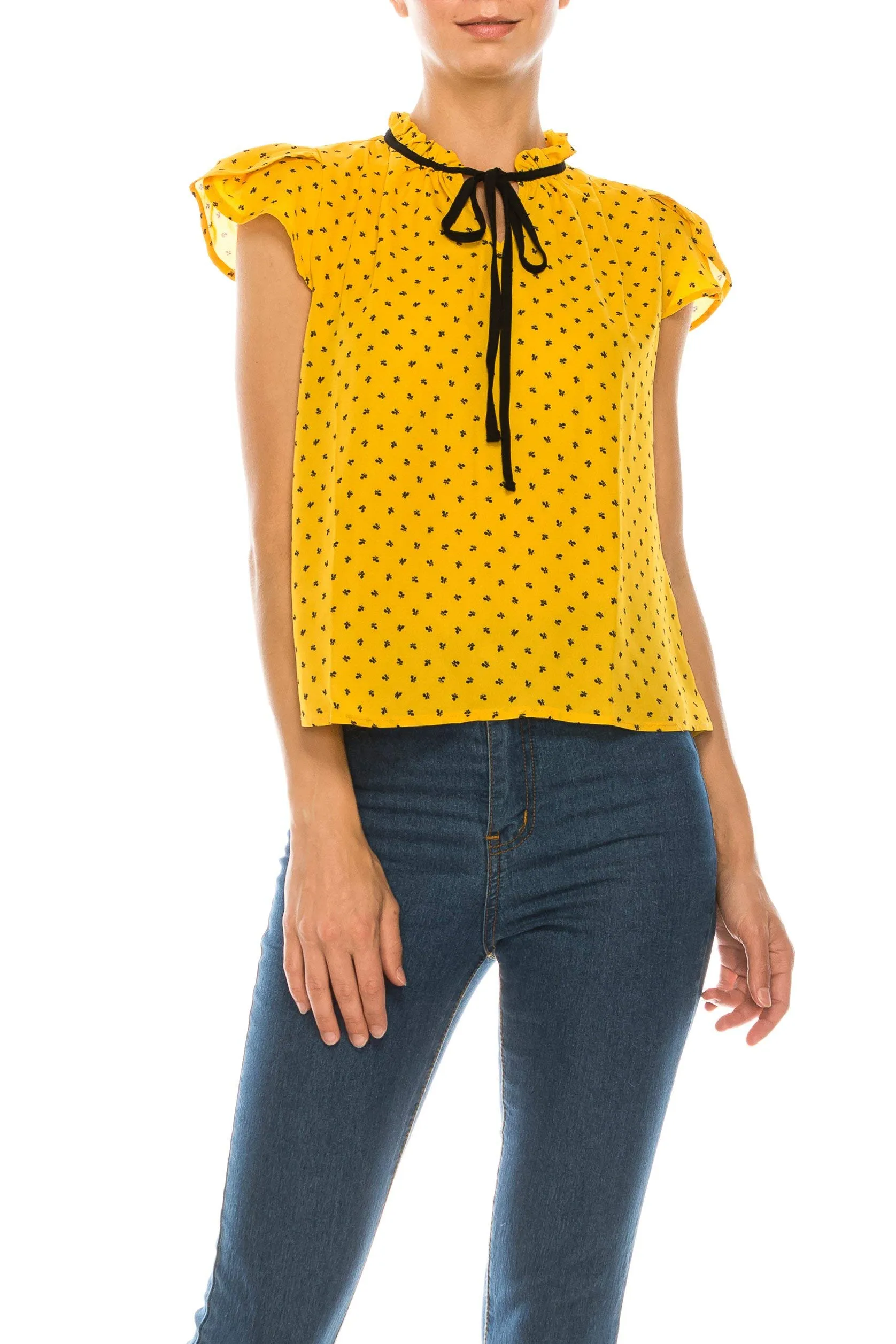 Women's Ruffled Bow Tie Polka Dot Chiffon Shirt Top blouse