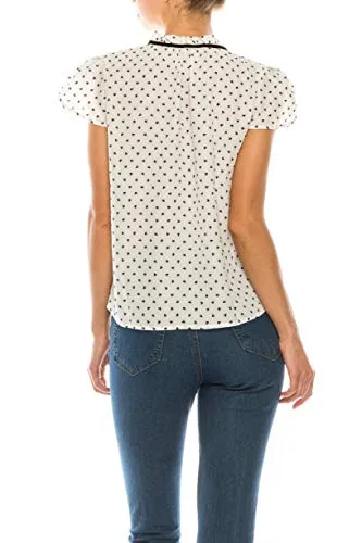 Women's Ruffled Bow Tie Polka Dot Chiffon Shirt Top blouse