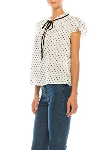 Women's Ruffled Bow Tie Polka Dot Chiffon Shirt Top blouse