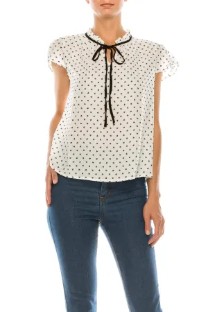 Women's Ruffled Bow Tie Polka Dot Chiffon Shirt Top blouse