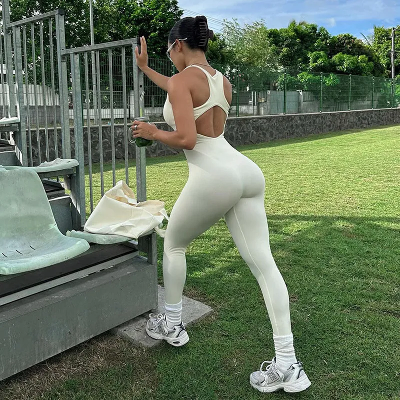 Zipper Hollow Back Tight Sleeveless Jumpsuit
