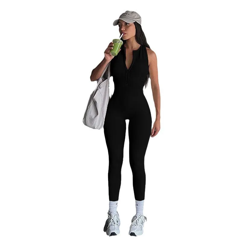 Zipper Hollow Back Tight Sleeveless Jumpsuit
